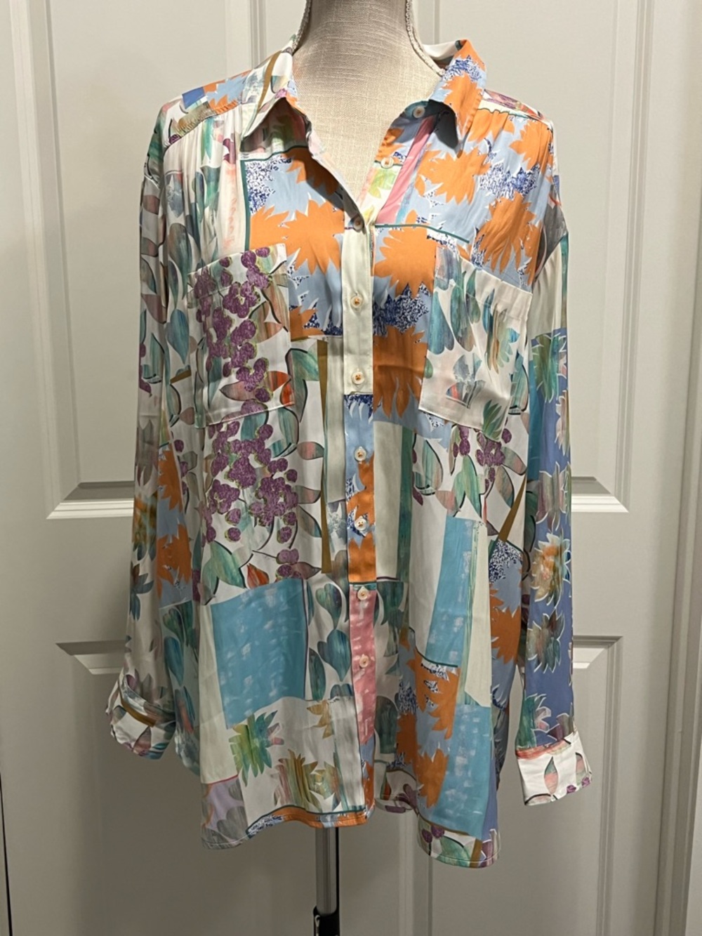 by Anthropologie Relaxed Long Sleeve Floral Button Shirt Size XL Tunic Career - Picture 2 of 14